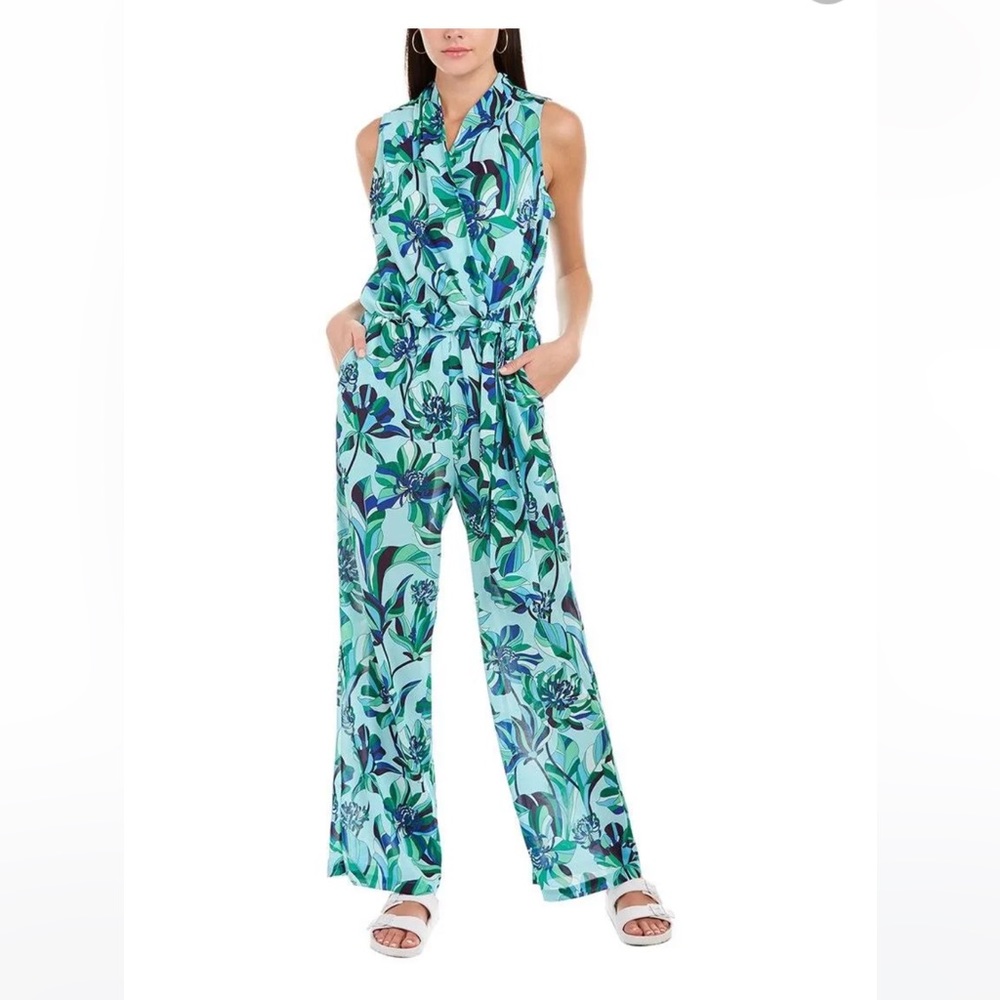 Anthropologie-Badgley Mischka Floral Jumpsuit Swimsuit Coverup S